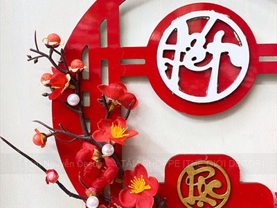 Vòng treo cửa Tết Alu Đỏ Mai Đào liễn treo [3 Kiểu] ĐK 30cm VTC-T-45